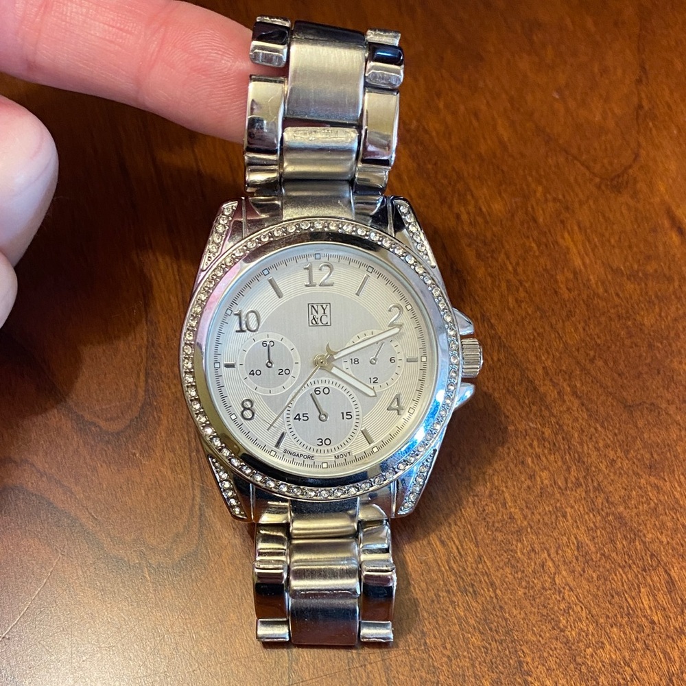 NY&Co New York and Company Y2K Oversized Bling Watch Stainless Steel Running